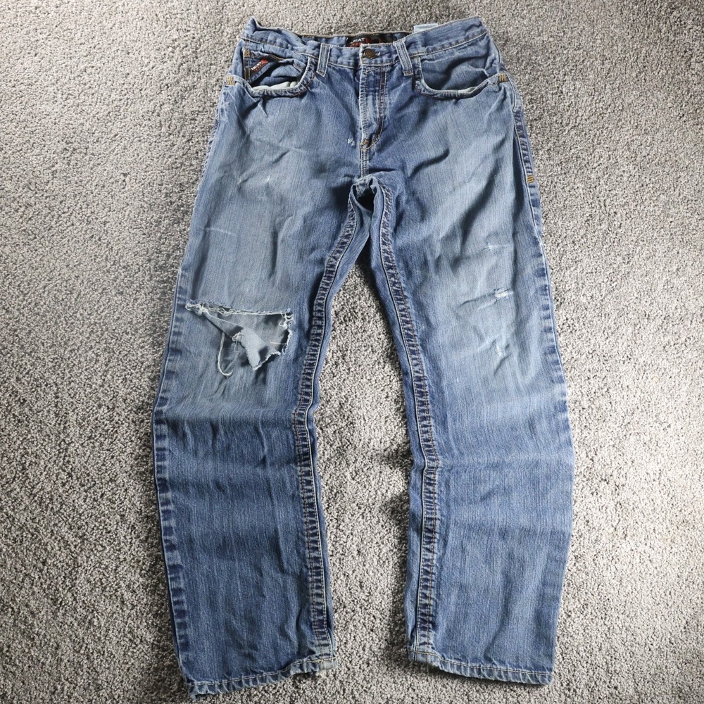 Ariat FR M3 Loose Fit Jeans Mens 33x34‎ Distressed Ripped Workwear Denim CAT 2